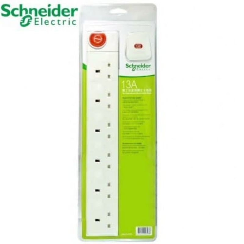 Schneider 6 Socket 3Pin Flat  13Amp  Extension Power Cord with 3m Cable